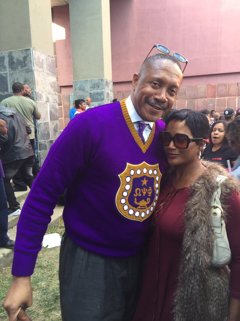 Omega Purple Vneck Sweater with Original Shield Chenille