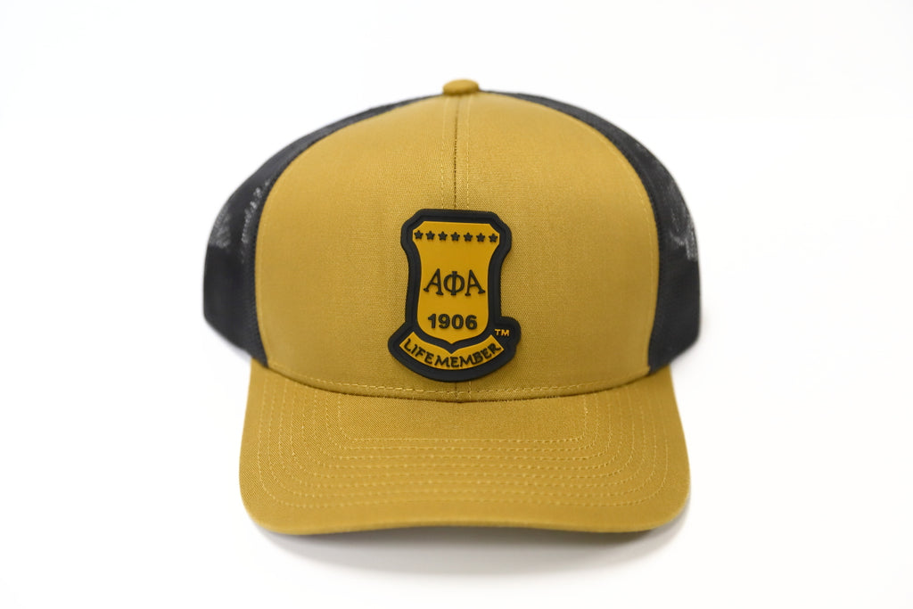 Alpha Black and Gold Trucker Hat with Life Member PVC Emblem