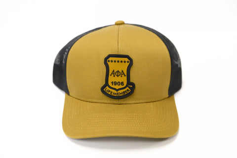 Alpha Black and Gold Trucker Hat with Life Member PVC Emblem