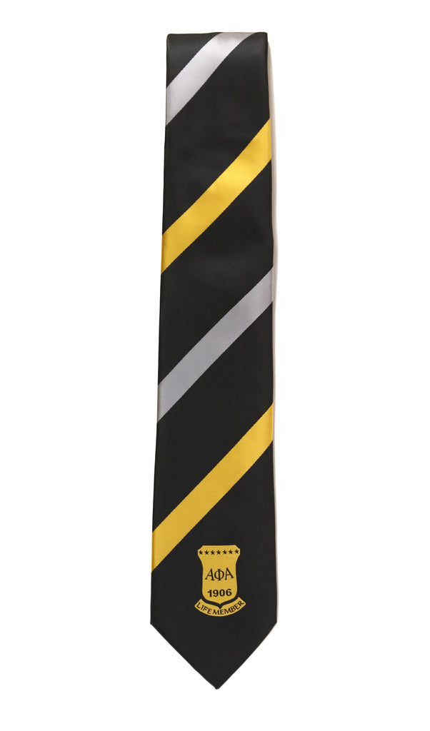 Alpha Life Member Black, Silver and Gold Stripe Tie