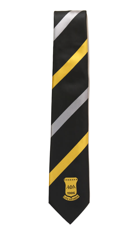Alpha Life Member Black, Silver and Gold Stripe Tie