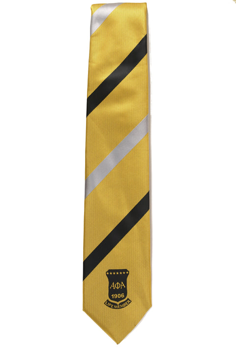 Alpha Life Member Old Gold, Silver and Black Stripe Tie