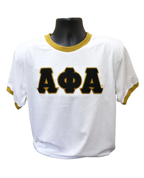 Alpha Ringer Shirt with Chenille Letters