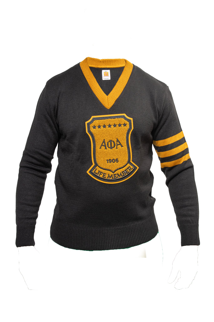 Alpha Black Old School Life Member Vneck Sweater