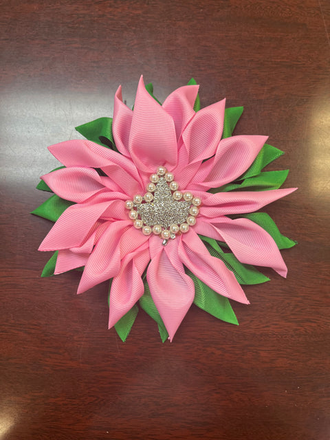 Pink and Green Corsage Flower Pin with Ivy