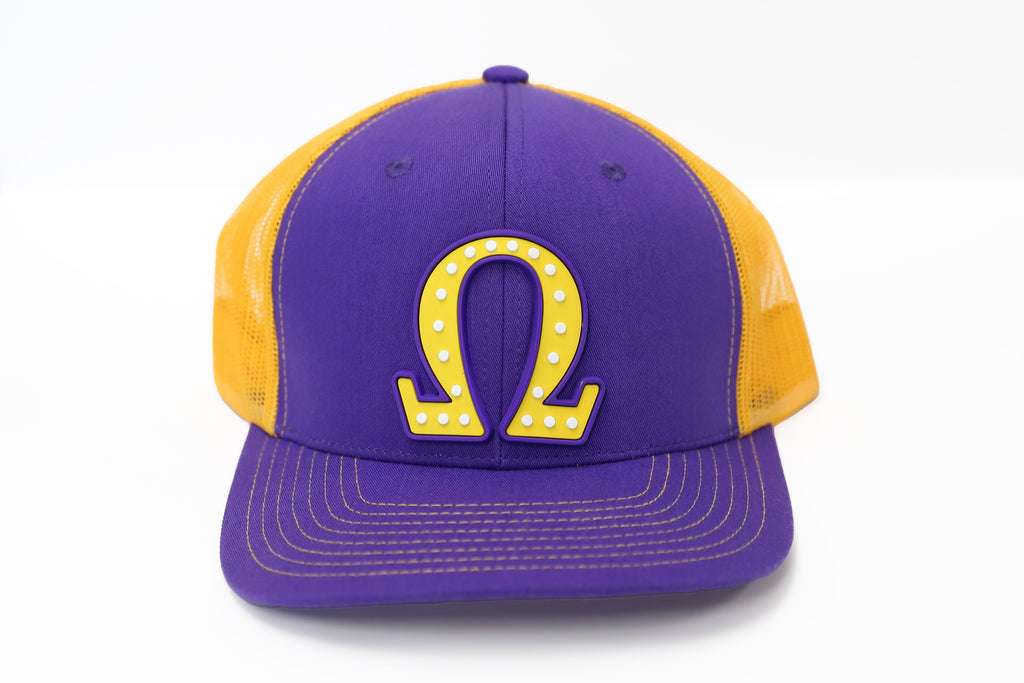 Omega Purple and Gold Hat with Omega PVC Symbol