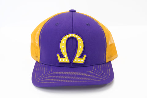 Omega Purple and Gold Hat with Omega PVC Symbol