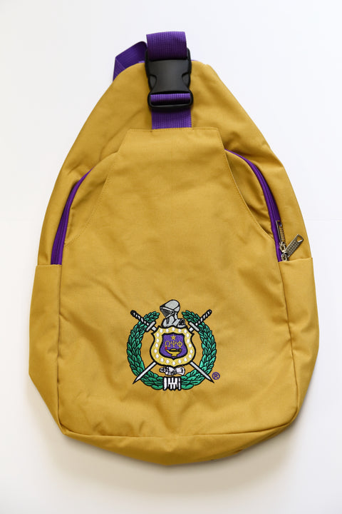 Omega Old Gold Embroidered Sling Bag