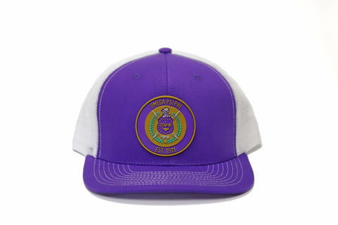 Omega Purple Trucker Hat with Round PVC emblem