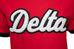 Delta Red Ringer Shirt with White Chenille Delta