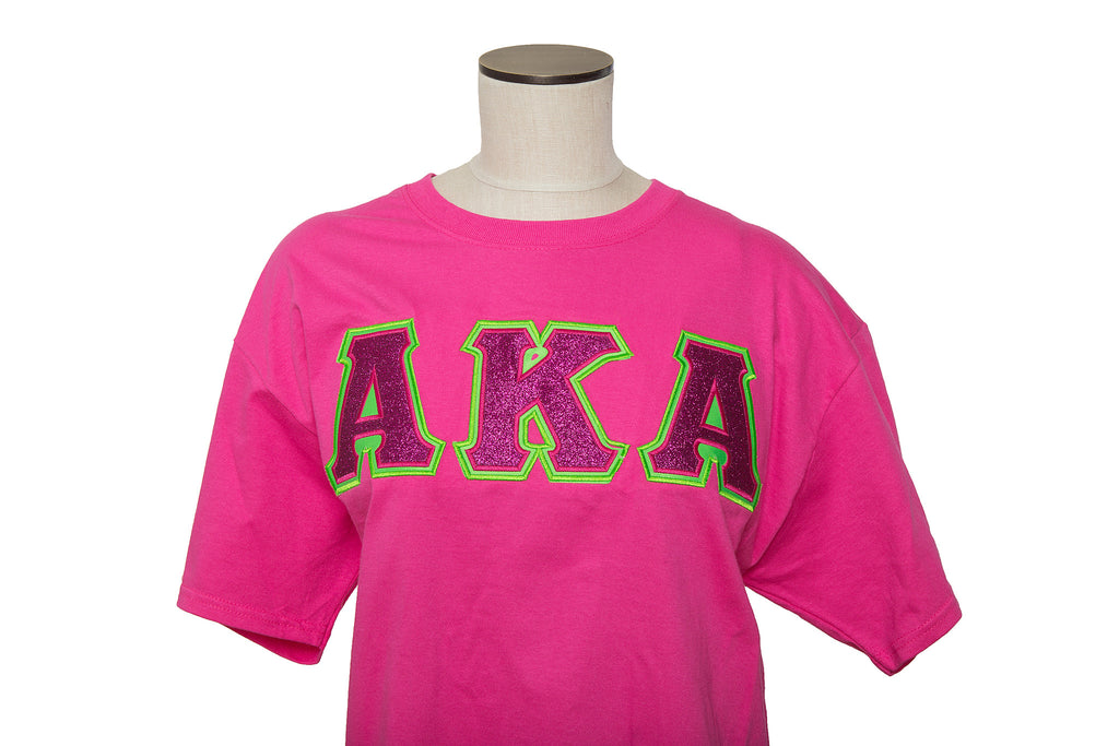 AKA Hot Pink Glitter flake Applique shirt