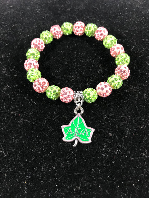 AKA Pink and Green Crystal Sparkle Bracelet W/Ivy
