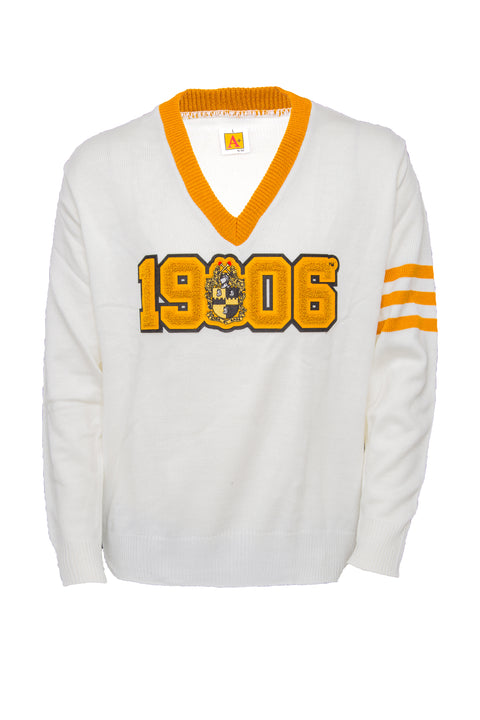 Alpha Phi Alpha White 1906 Chenille V-neck Sweater