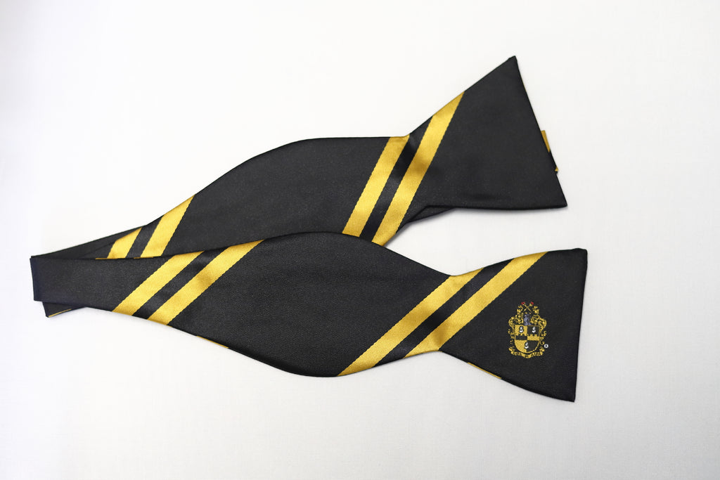 Alpha Black and Double Gold 100% silk Stripe Bow Tie
