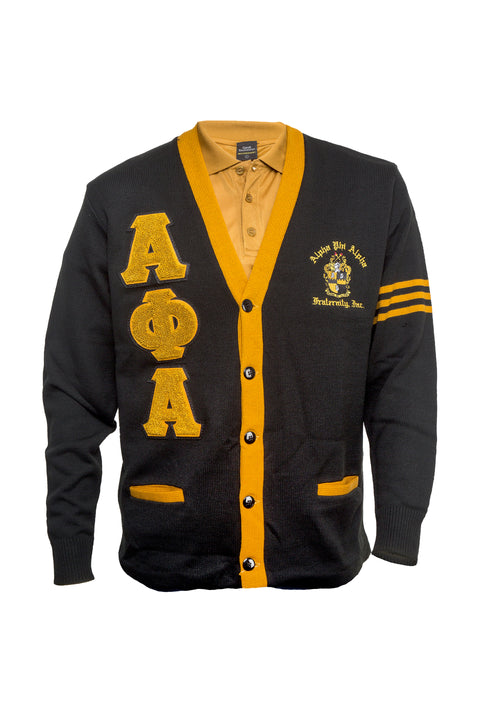 Alpha Black and Old Gold Cardigan Sweater
