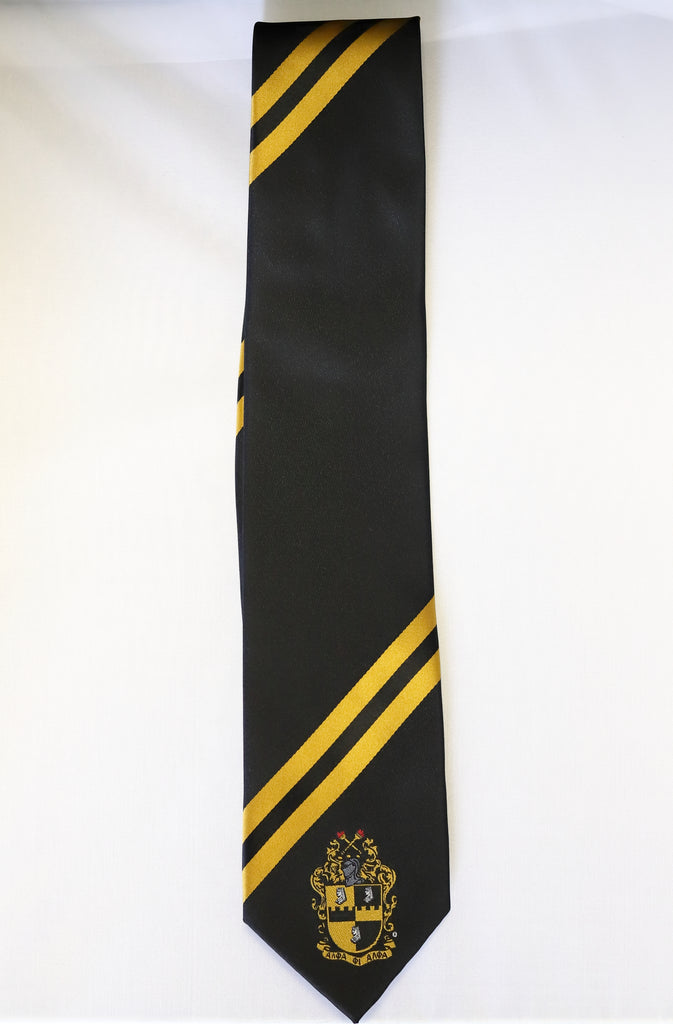Alpha Black and Double Gold 100% silk Stripe Tie