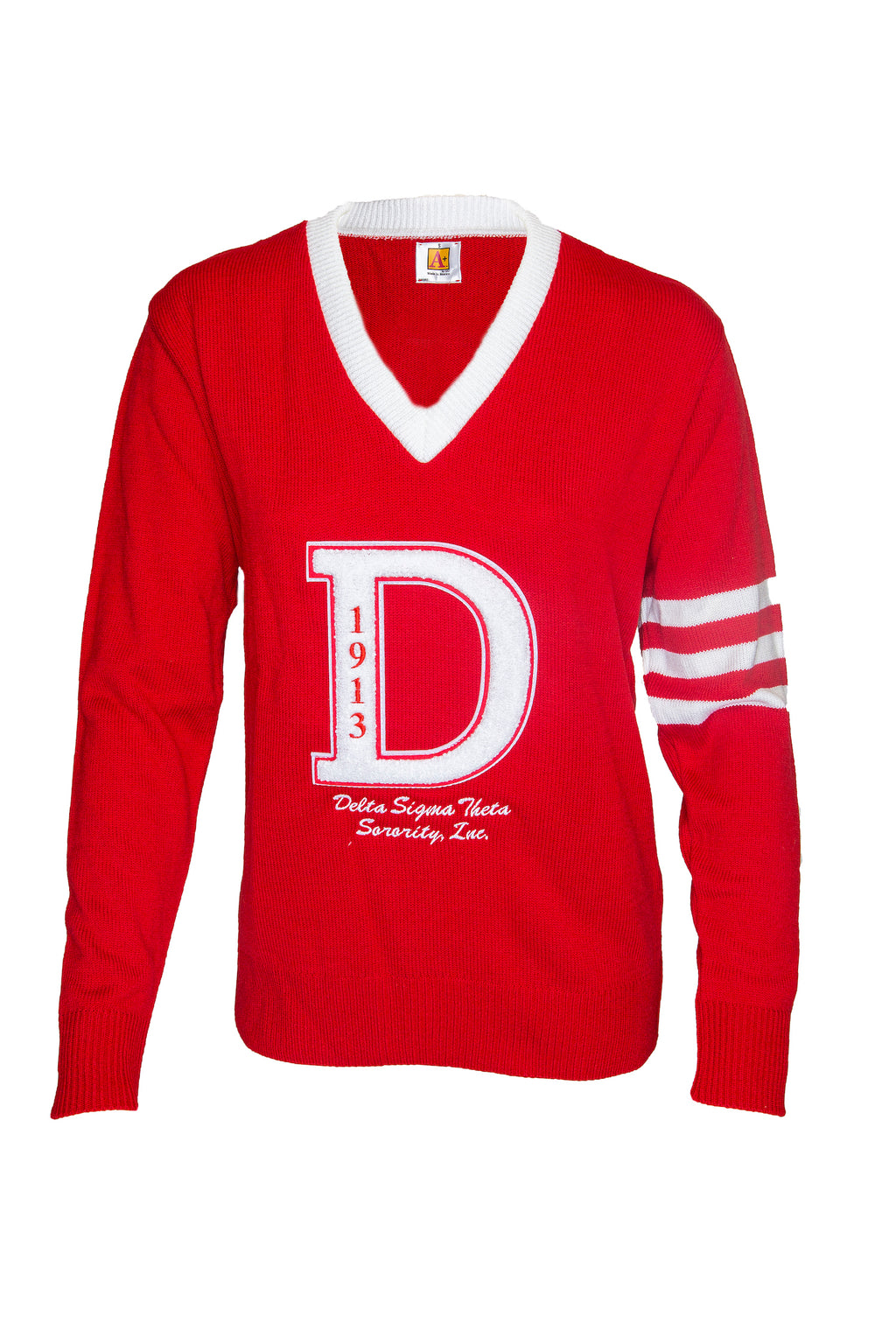 Delta Vneck Sweater with Large D Chenille