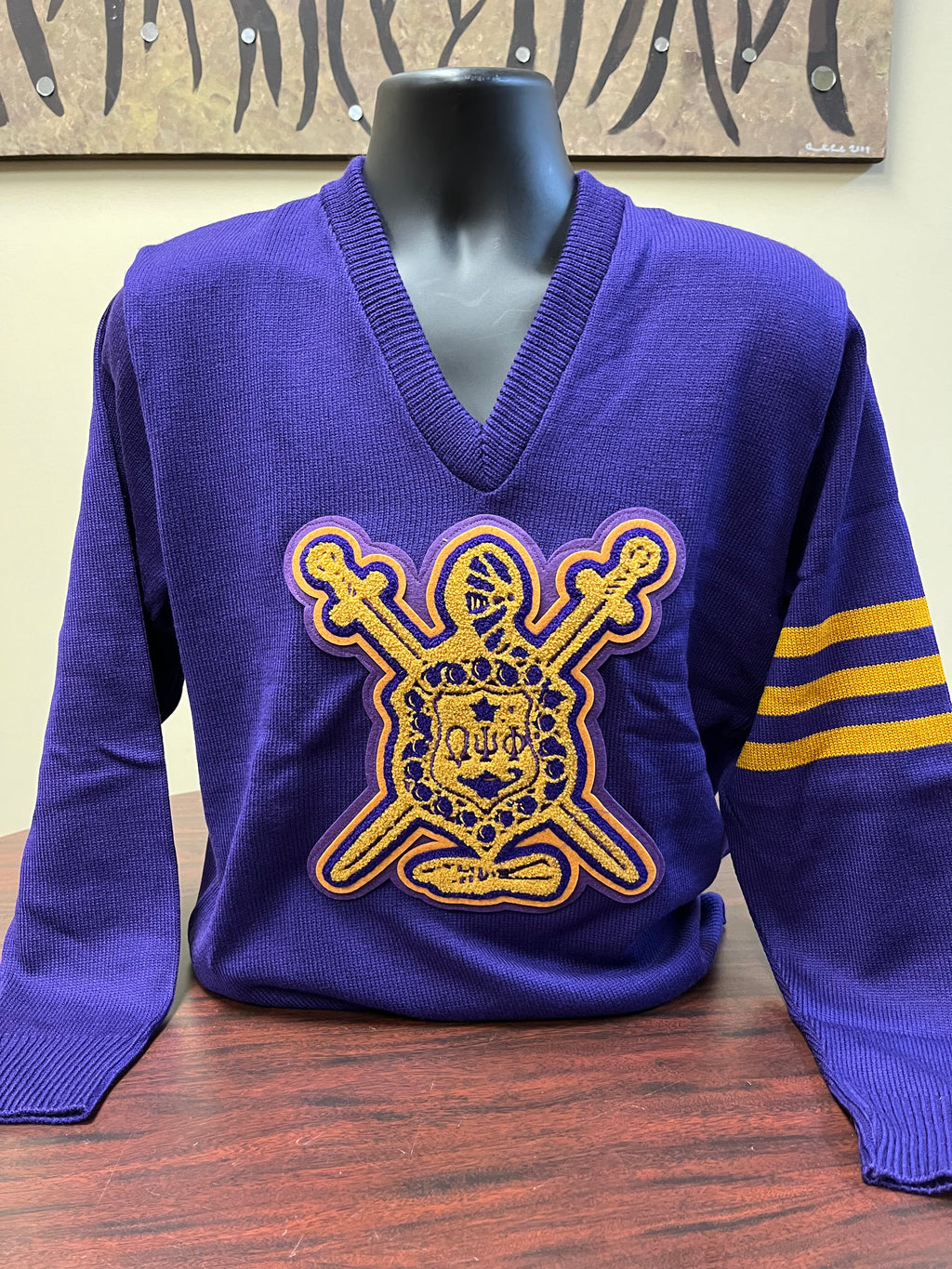 Omega Purple Vneck Sweater with Original Shield