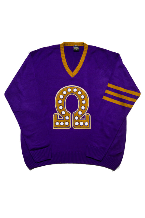 Omega Purple V-neck Sweater with Omega Chenille Symbol